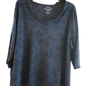 Sonoma 3X top blue ruffled trim neck 60%cotton 40% modal soft